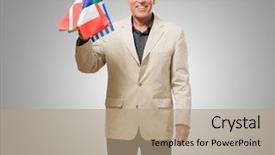  Presentation with bunch - Audience pleasing PPT theme consisting of man holding bunch of flags backdrop and a  colored foreground