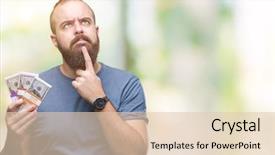  Presentation with questions question marks idea - Theme with man holding bunch of money background and a  colored foreground
