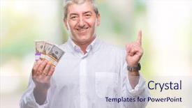  Presentation with bunch - PPT theme enhanced with man holding bunch of money background and a sky blue colored foreground