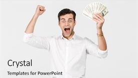  Presentation with holding hands - PPT theme enhanced with man holding bunch of money background and a white colored foreground