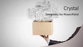  Presentation with box carton - PPT theme consisting of man holding carton box background and a light gray colored foreground