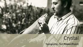  Presentation with 1970 - Presentation design with man holding caught fish 1970 background and a mint green colored foreground