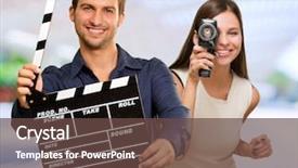  Presentation with man woman - Audience pleasing presentation theme consisting of film movie cinema - man holding clapper board backdrop and a coral colored foreground