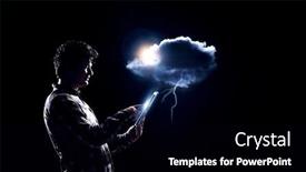  Presentation with lightening - Slide deck having man-holding-cloud-with-lightening background and a black colored foreground