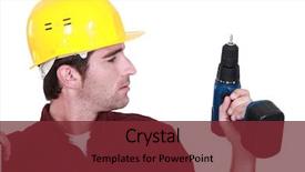  Presentation with drill - Beautiful theme featuring man holding drill backdrop and a tawny brown colored foreground