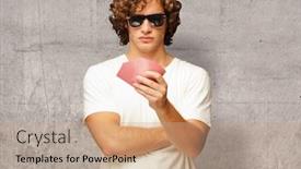  Presentation with playing cards - PPT theme enhanced with man holding few playing cards outdoor background and a coral colored foreground