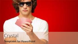  Presentation with playing cards - Theme enhanced with poker player looks - man holding few playing cards background and a coral colored foreground