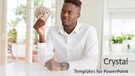  Presentation with african american presenter - Theme with man holding fifty dollars bank background and a light gray colored foreground
