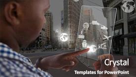  Presentation with composite material glass fiber - Amazing PPT theme having man holding glass interface globe backdrop and a tawny brown colored foreground