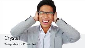  Presentation with holding hands - Amazing theme having man holding hands to ear backdrop and a light gray colored foreground