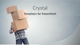  Presentation with courier delivery - PPT layouts having man-holding-heavy-cardboard-boxes background and a light gray colored foreground