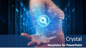  Presentation with hologram - Cool new slide set with man holding hologram projection displaying cloud technology symbols backdrop and a ocean colored foreground