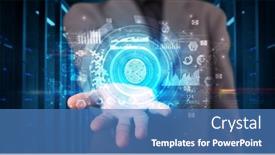  Presentation with biometric security - Amazing presentation theme having modern analytical chemistry - man holding hologram projection displaying backdrop and a teal colored foreground