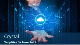  Presentation with cloud technology - Slide deck consisting of man holding hologram projection displaying background and a ocean colored foreground