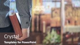  Presentation with holy bible - Presentation featuring man-holding-holy-bible background and a violet colored foreground