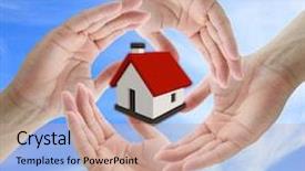  Presentation with house - Slides having man holding house for insurance background and a  colored foreground