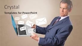  Presentation with business communication - Theme with man-holding-laptop-with-business background and a lemonade colored foreground