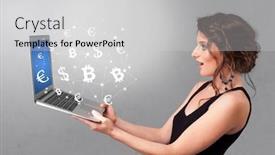  Presentation with great communication skills in business - Slide deck with man-holding-laptop-with-business background and a light gray colored foreground