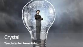  Presentation with luminous - Slide set having man holding luminous idea inside light bulb background and a gray colored foreground