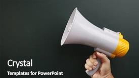  Presentation with blackboard - PPT theme featuring man holding megaphone in front background and a dark gray colored foreground