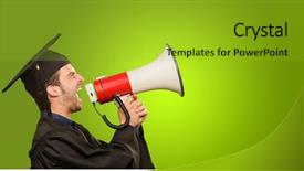  Presentation with green - PPT theme with man holding megaphone on green background and a  colored foreground