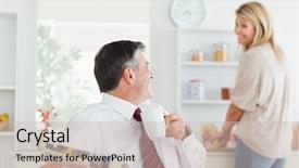  Presentation with kitchen - Slides enhanced with man holding mug and newpaper background and a  colored foreground