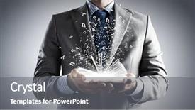  Presentation with business book - PPT theme having man holding opened book background and a  colored foreground