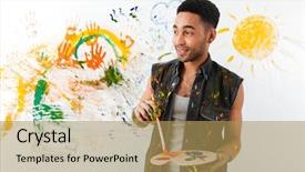  Presentation with african american - Presentation theme with handsome african american young man background and a coral colored foreground