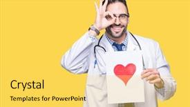  Presentation with eye doctor - PPT theme consisting of man holding paper with red background and a  colored foreground