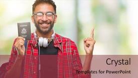  Presentation with student - Slides featuring man holding passport of america background and a  colored foreground