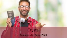  Presentation with america - PPT theme consisting of man holding passport of america background and a  colored foreground