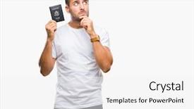  Presentation with united states - Presentation theme featuring man holding passport of united background and a white colored foreground