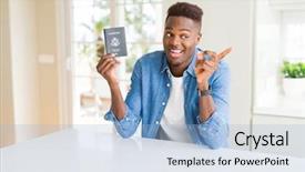  Presentation with african america - Presentation theme with man holding passport of united background and a light blue colored foreground