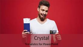  Presentation with special education young adult man - Beautiful PPT theme featuring man holding passport with ticket backdrop and a crimson colored foreground