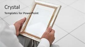  Presentation with nostalgia - Slide set with man holding photo frame memories background and a light gray colored foreground