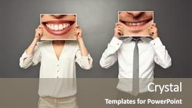  Presentation with photo - Slide set with man holding pictures with big background and a gray colored foreground