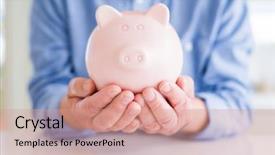  Presentation with piggy bank is evil - Cool new theme with carefulness - man holding piggy bank carefully backdrop and a  colored foreground