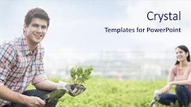  Presentation with young plant - Amazing presentation theme having man holding plant and garden backdrop and a sky blue colored foreground