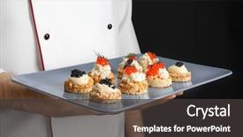  Presentation with appetizers - Colorful slides enhanced with man holding plate with caviar backdrop and a dark gray colored foreground