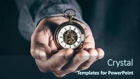  Presentation with concept - Presentation theme consisting of man-holding-pocket-watch-concept background and a navy blue colored foreground