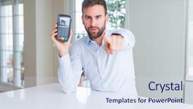  Presentation with terminal - Presentation theme with point of sale terminal pointing background and a sky blue colored foreground