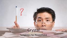  Presentation with bills - PPT layouts with man holding question mark flag background and a coral colored foreground