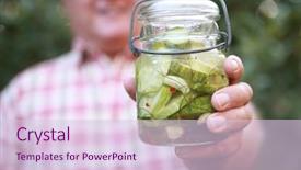  Presentation with refrigerator - PPT theme enhanced with man holding refrigerator cucumber pickles background and a lemonade colored foreground