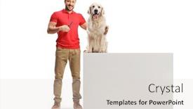  Presentation with dog - Presentation having man-holding-scissors-and-hugging background and a lemonade colored foreground