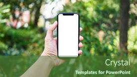  Presentation with smartphone - Presentation theme with man-holding-smartphone-showing-white background and a forest green colored foreground