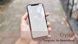  Presentation with smartphone - Slides with man-holding-smartphone-showing-white background and a coral colored foreground