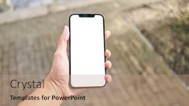  Presentation with smartphone - Presentation design enhanced with man-holding-smartphone-showing-white background and a  colored foreground