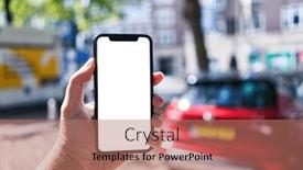  Presentation with car parking - Presentation consisting of man-holding-smartphone-showing-white background and a coral colored foreground