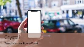  Presentation with car parking - Presentation with man-holding-smartphone-showing-white background and a coral colored foreground