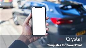  Presentation with car parking - Slide set enhanced with man-holding-smartphone-showing-white background and a ocean colored foreground